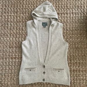 Woolrich XL Hooded Sweater Vest Beige Knit Button Front Pockets LIKE NEW